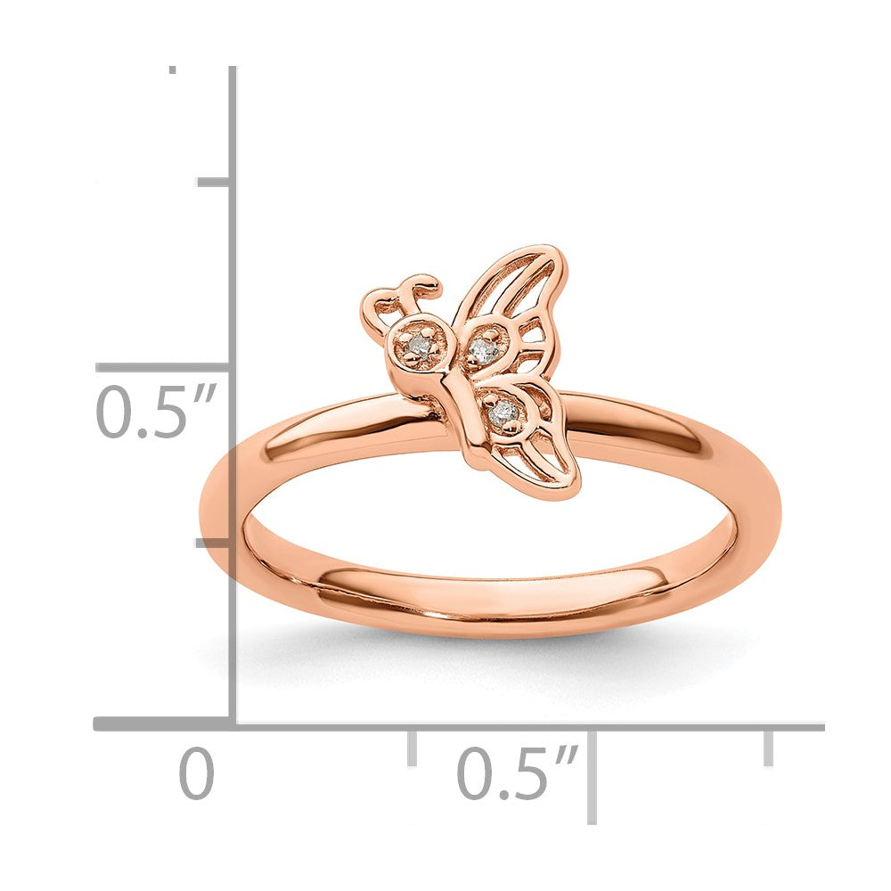 SS Stackable Expressions Rose Gold-plated Butterfly w/Diamond Ring Size -7