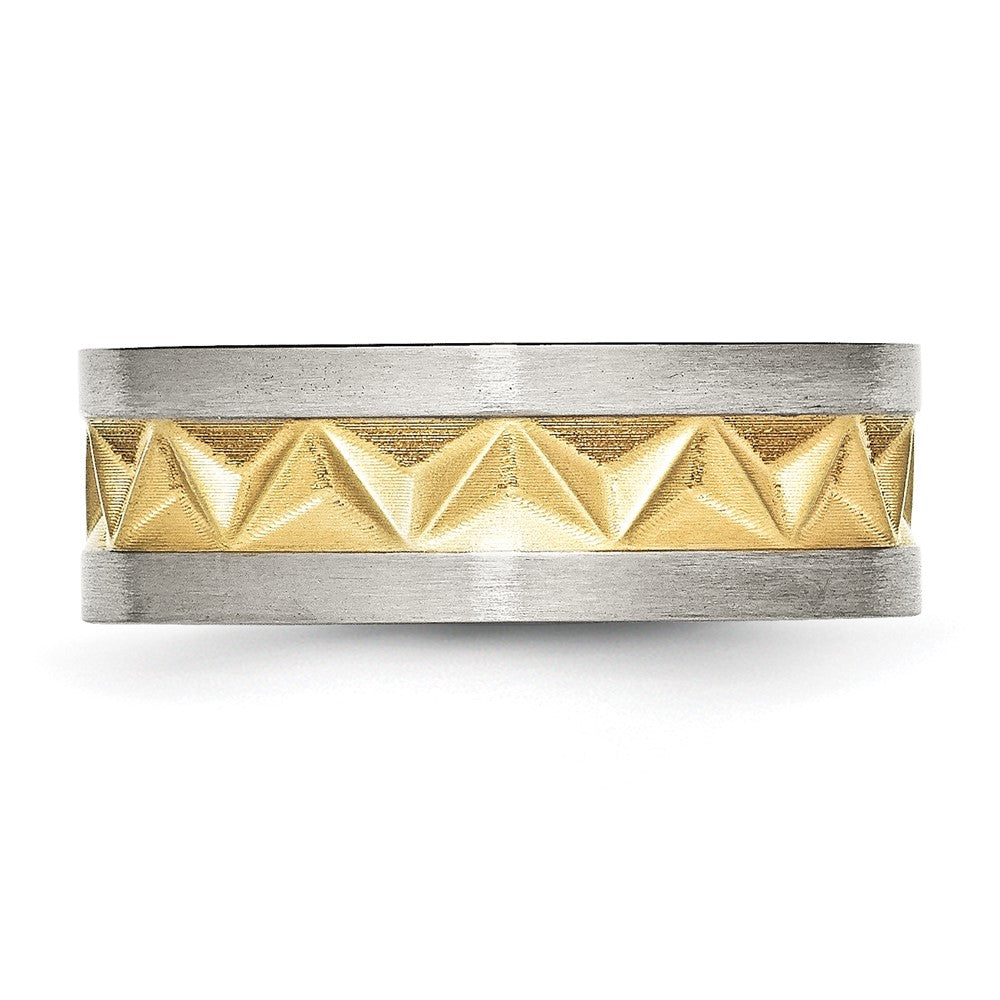 Stainless Steel Brushed Yellow IP-plated 8mm Grooved Band Size - 8