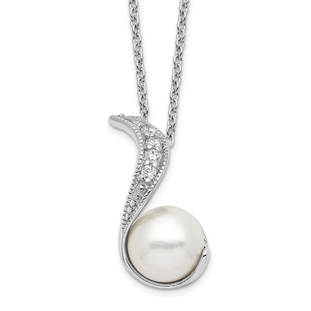 Cheryl M Sterling Silver Rhodium-plated Freshwater Cultured Pearl and Brilliant-cut CZ Swirl 18 Inch Necklace 18 Inches