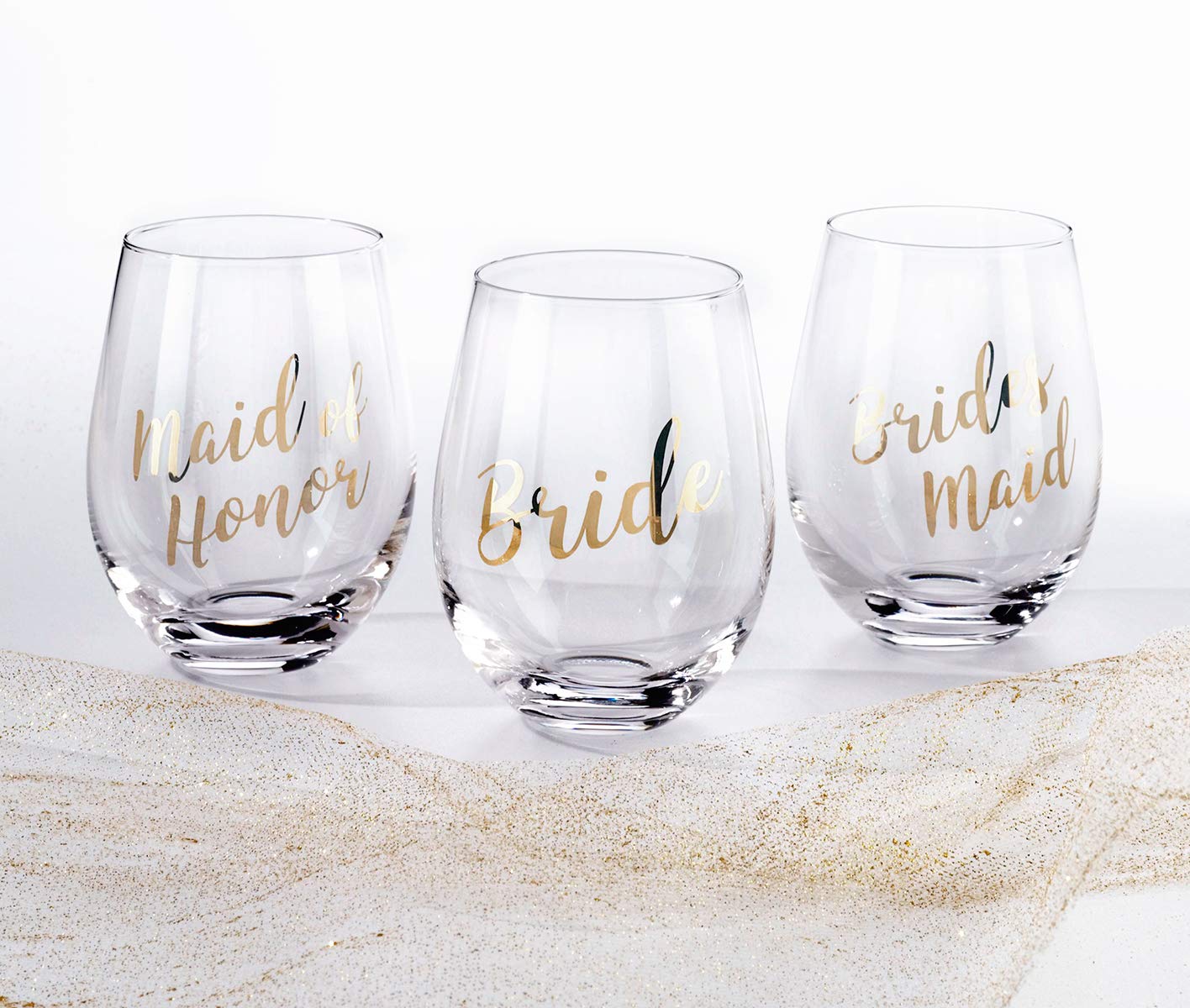 Lillian Rose Gold Bride Stemless Wine Glass, Height 4.75" (G115 BR), 1 Count (Pack of 1), Clear