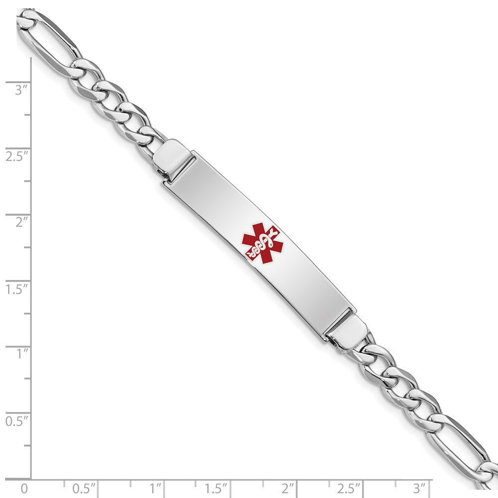 Sterling Silver Rhodium-plated Medical ID Figaro Link Bracelet 8 inches