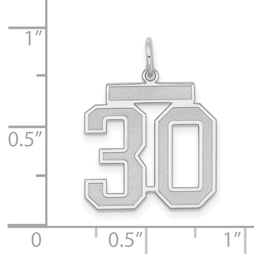 Sterling Silver/Rhodium-plated Satin Number 30 Charm