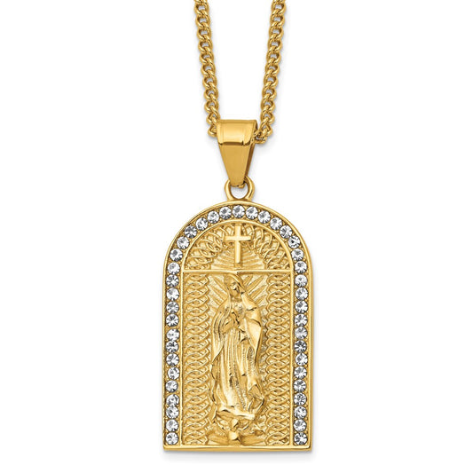 Stainless Steel Polished Yellow IP-plated with Crystals Mary 24in Necklace