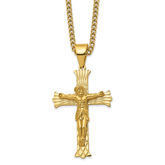 Stainless Steel Polished Yellow IP-plated Crucifix 24in Necklace