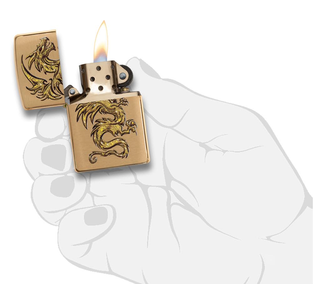 Zippo Dragon Design Brushed Brass Pocket Lighter
