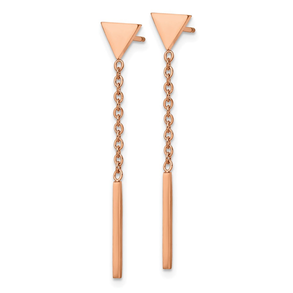 Stainless Steel Polished Rose IP-plated Dangle Bar Triangle Post Earrings
