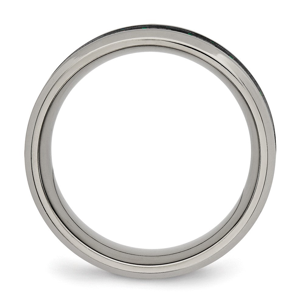 Titanium Polished with Black/Green Carbon Fiber Inlay 8mm Ring Size - 13