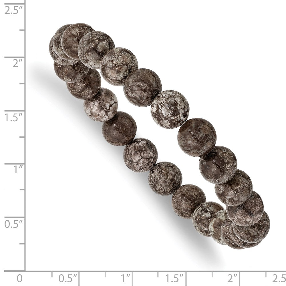 Grey Snowflake Agate Beaded Stretch Bracelet 6.75 inches