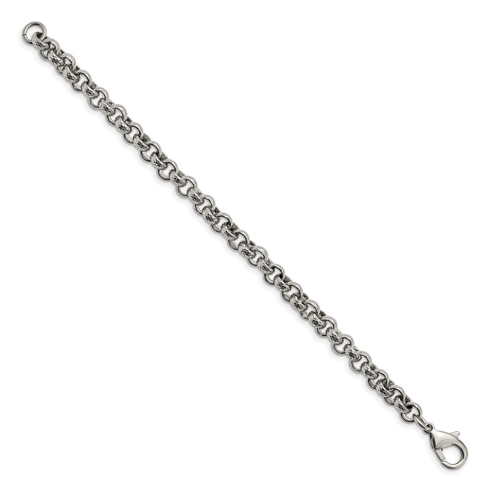 Stainless Steel Polished and Textured Link 8.25in Bracelet 8.25 inches