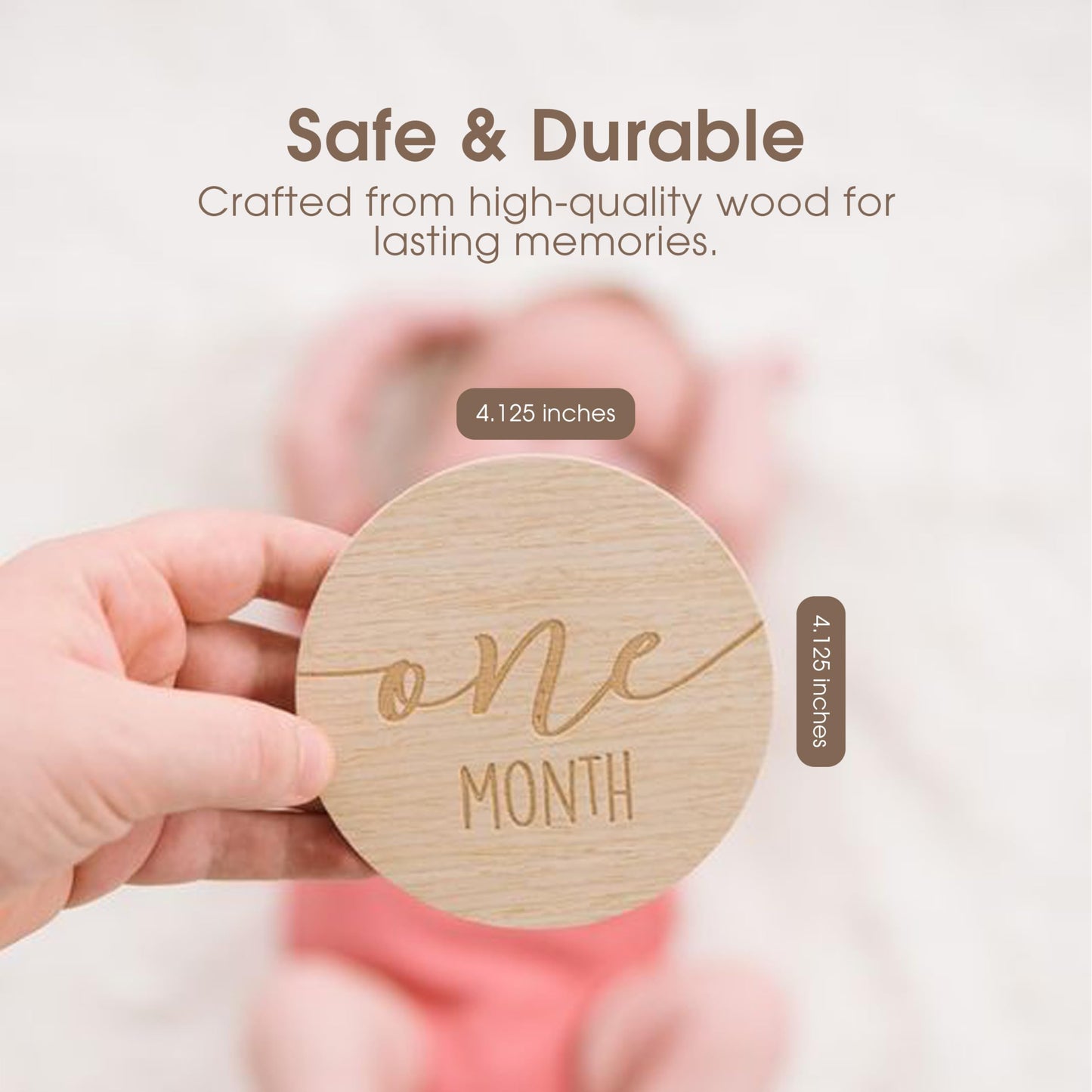 Pearhead Baby Wooden Monthly Milestone Double-Sided Props, Numbers 1-12, Gender Neutral, Beige