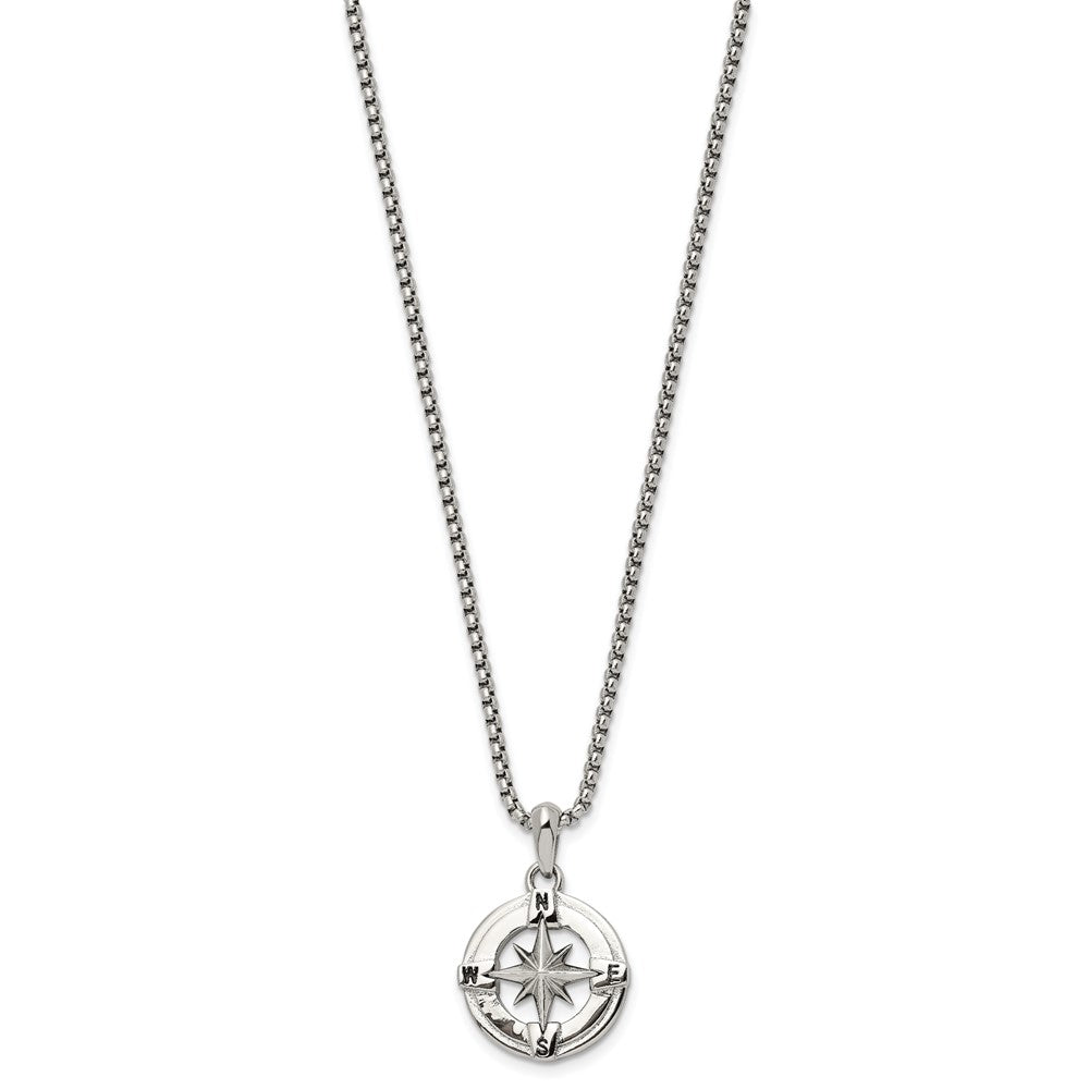 Stainless Steel Polished Compass 22in Necklace