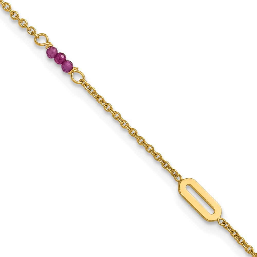 14k Polished Red Corundum Beads and Ovals 9 inch with 1 inch Extender Anklet