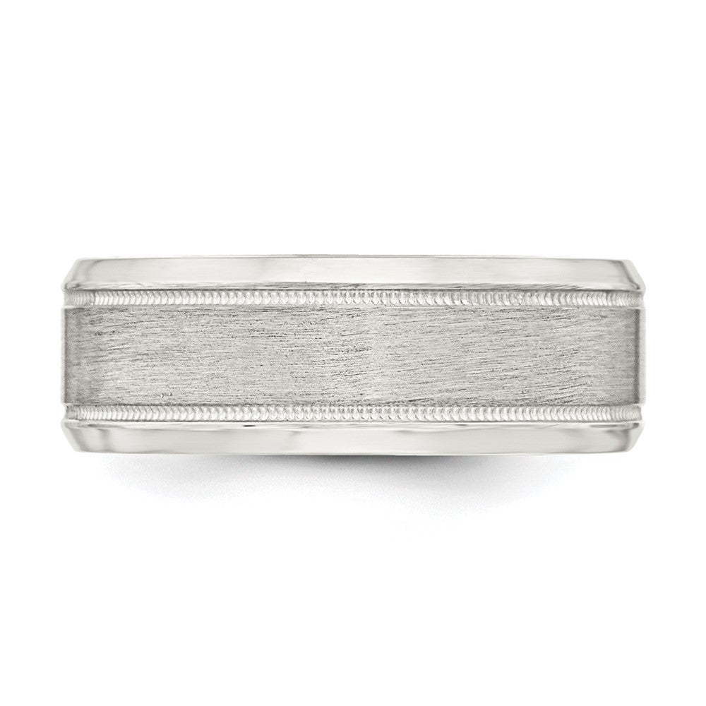 Sterling Silver 6mm Brushed Flat Milgrain Beveled Edge Fancy Band Size 10.5