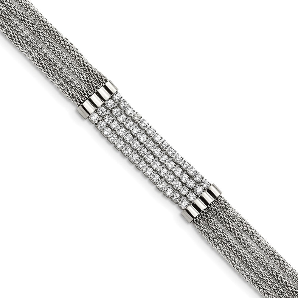Stainless Steel Polished w/CZ Multi Strand 6.5in w/1.5in ext. Bracelet 6.5 inches