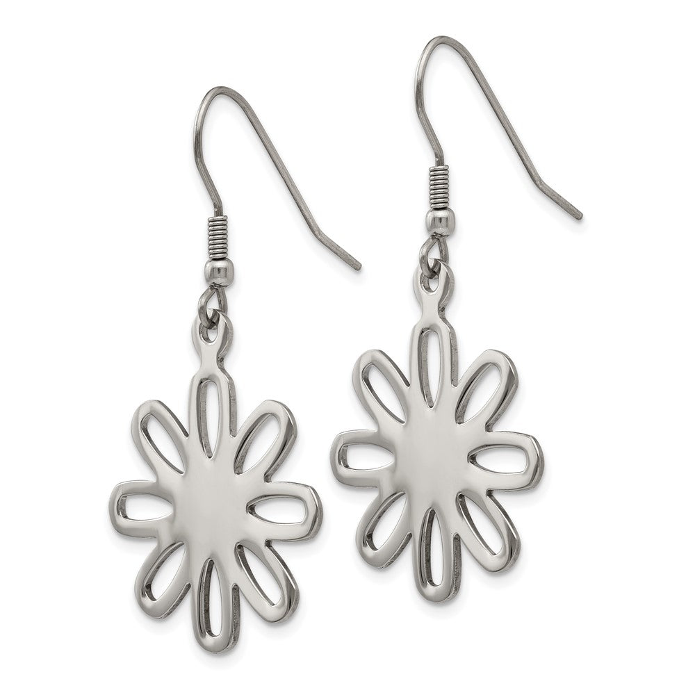 Stainless Steel Polished Large Flower Dangle Earrings