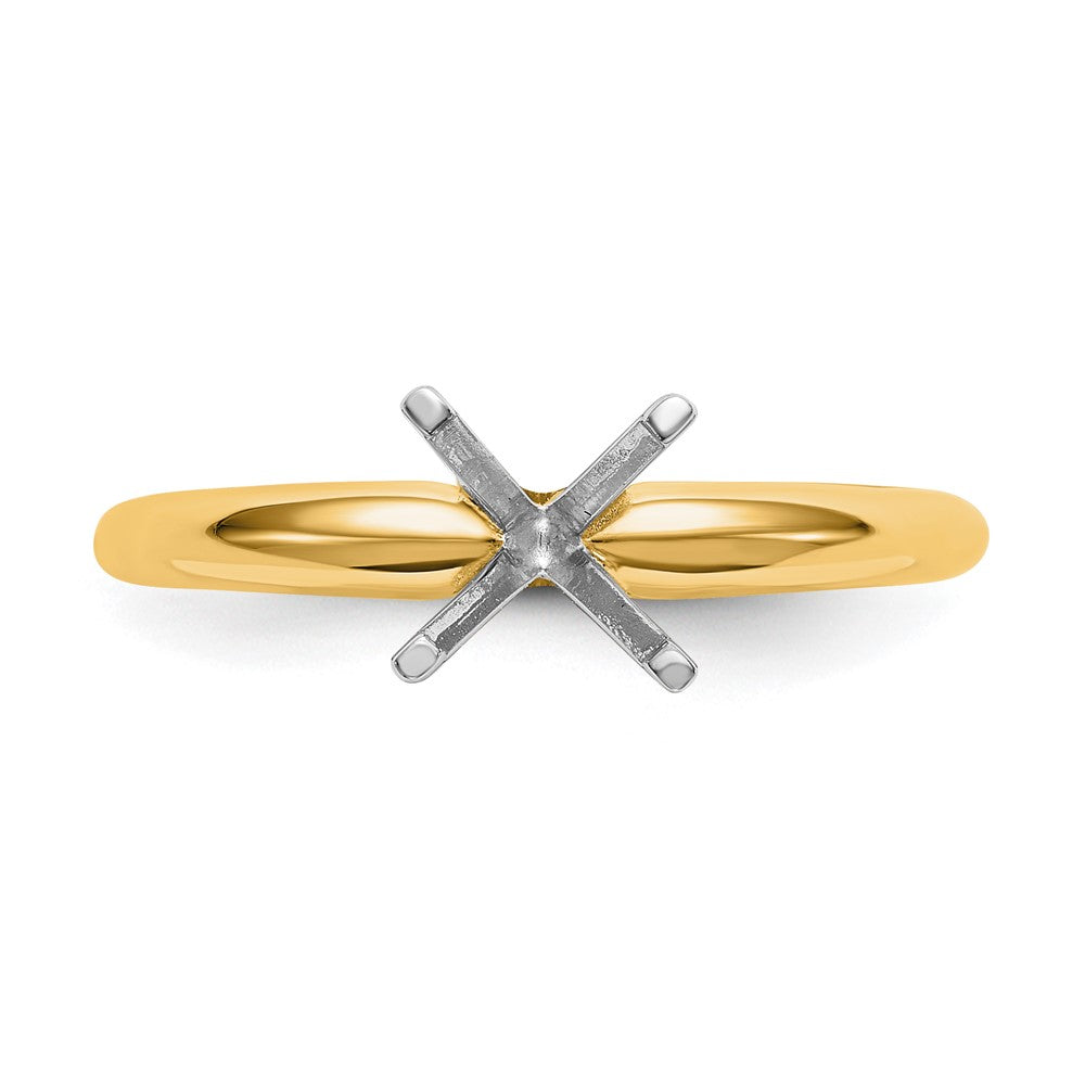 14k Two-Tone 2 carat Lightweight Half-Round 4-Prong Round Solitaire Ring Mounting