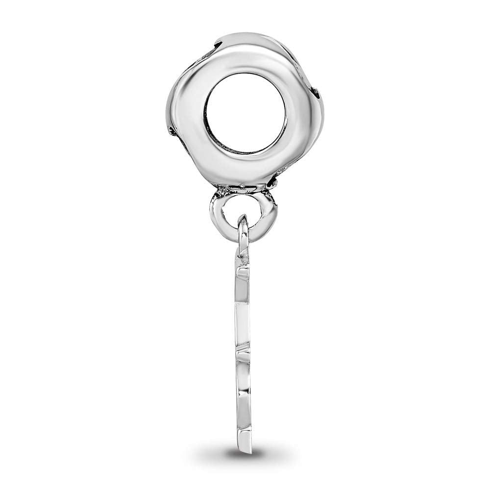 Sterling Silver RH-plated LogoArt Chi Omega Vertical Letters Heart Bead QCHO005BD2-SS