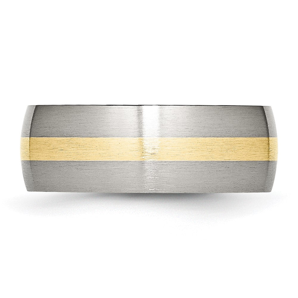 Stainless Steel w/14k Yellow Inlay Brushed 8mm Band Size - 13