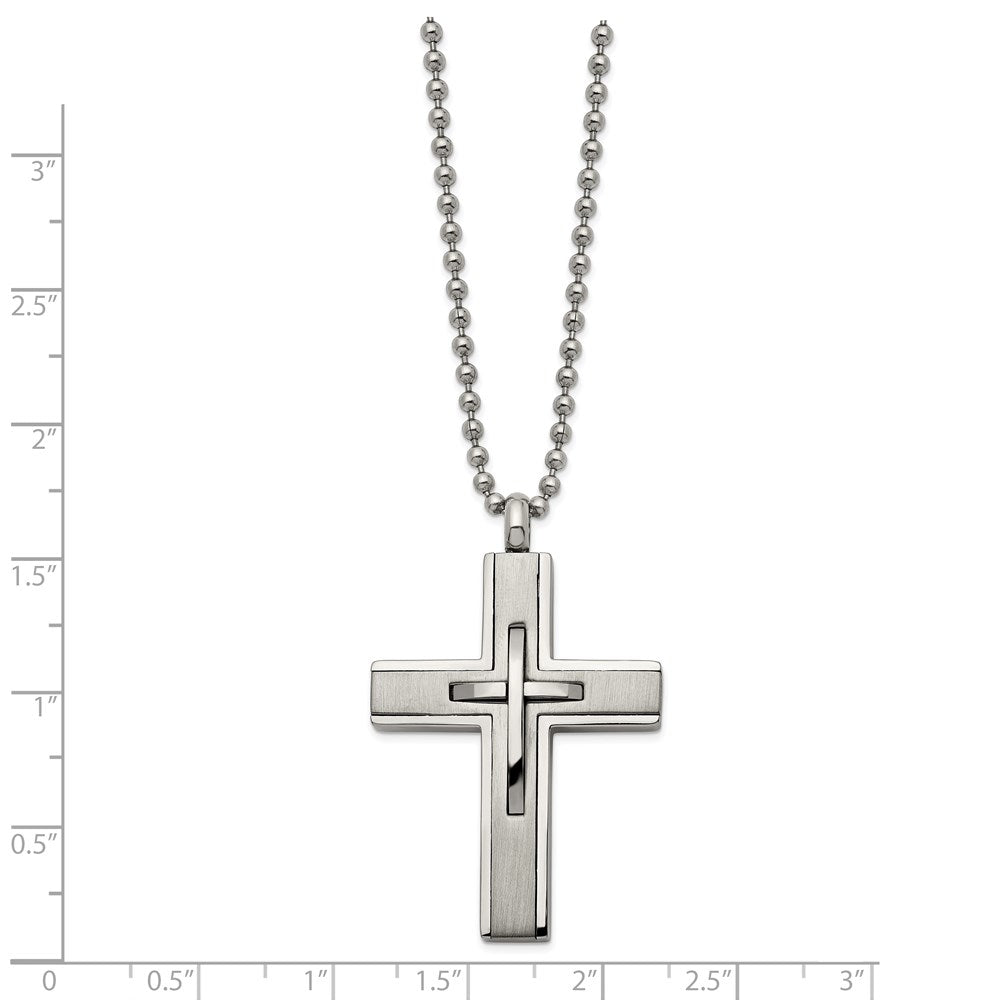 Titanium Brushed and Polished Cross 22in Necklace