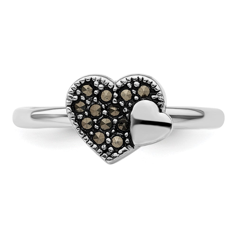 Sterling Silver Stackable Expressions Marcasite Heart Ring Size -10