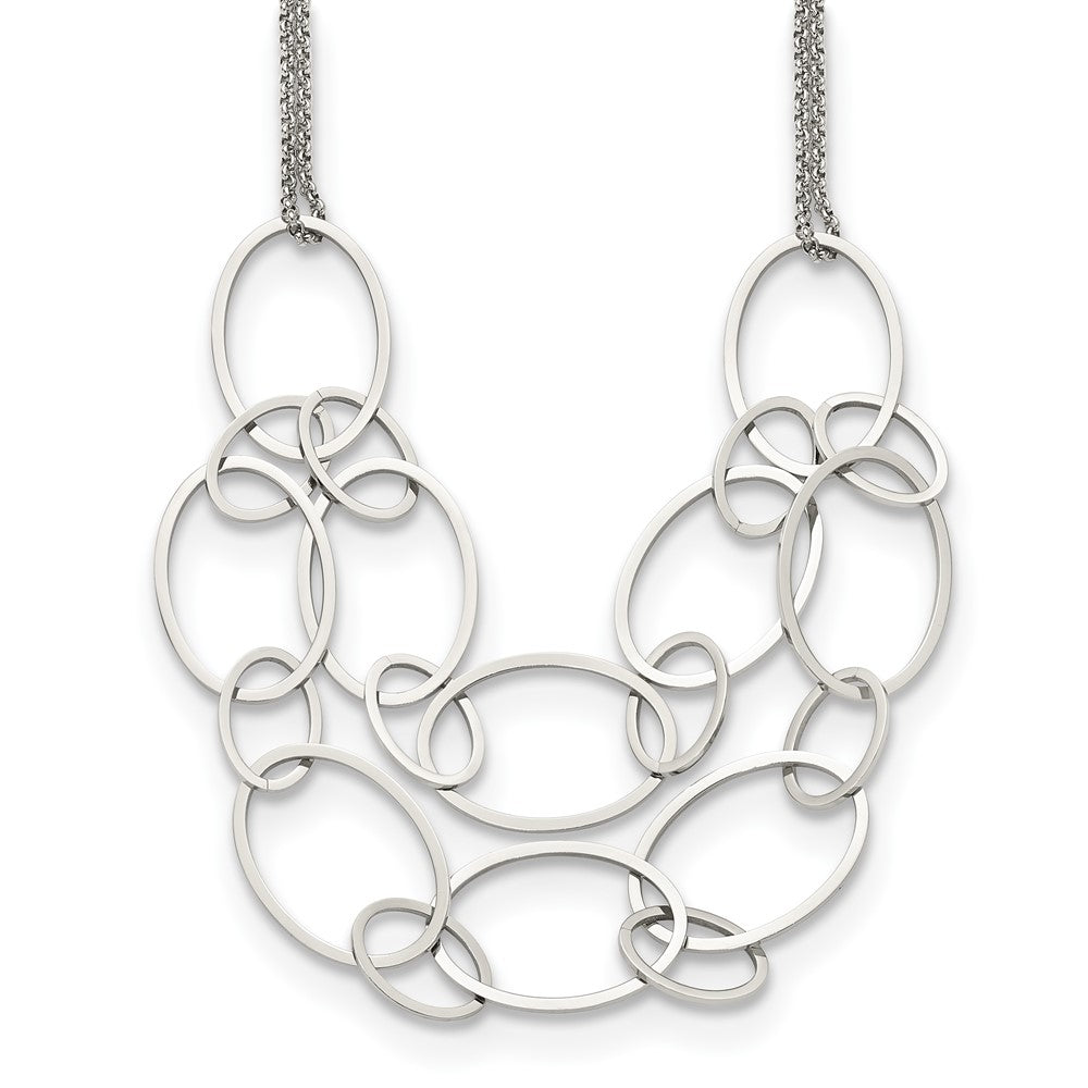 Stainless Steel Polished Oval Link 2-Strand 19in w/1.5in ext Necklace