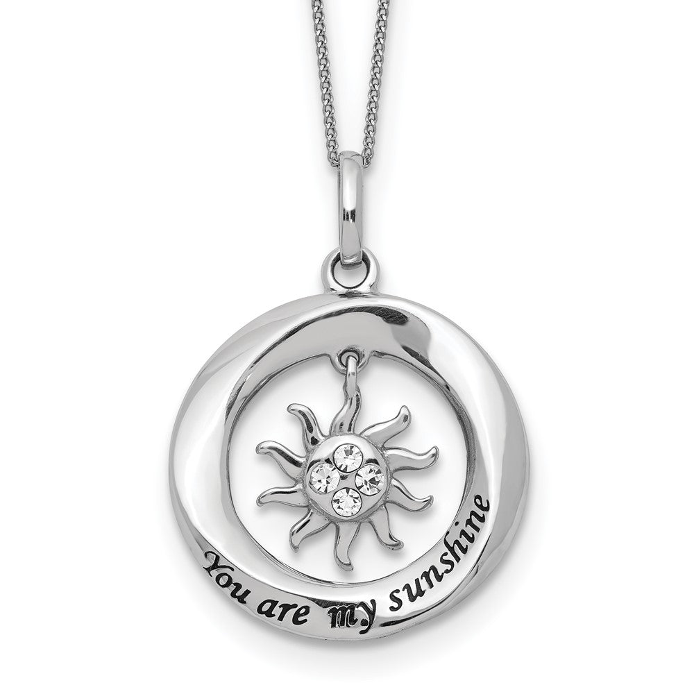 Sterling Silver Enamel YOU ARE MY SUNSHINE Crystal Sun Necklace 18 Inches