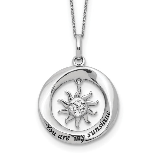 Sterling Silver Enamel YOU ARE MY SUNSHINE Crystal Sun Necklace 18 Inches