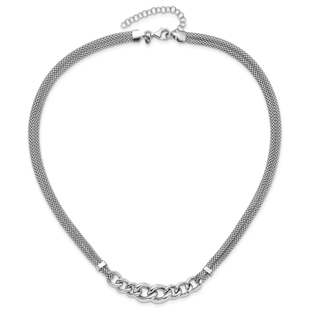 Sterling Silver Rhodium-plated Fancy Chain w/2in Ext. 2-strand Necklace