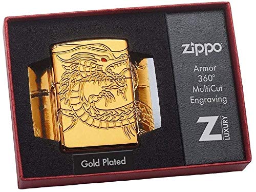 Zippo Chinese Dragon Armor High Polish Gold Plate Windproof Pocket Lighter