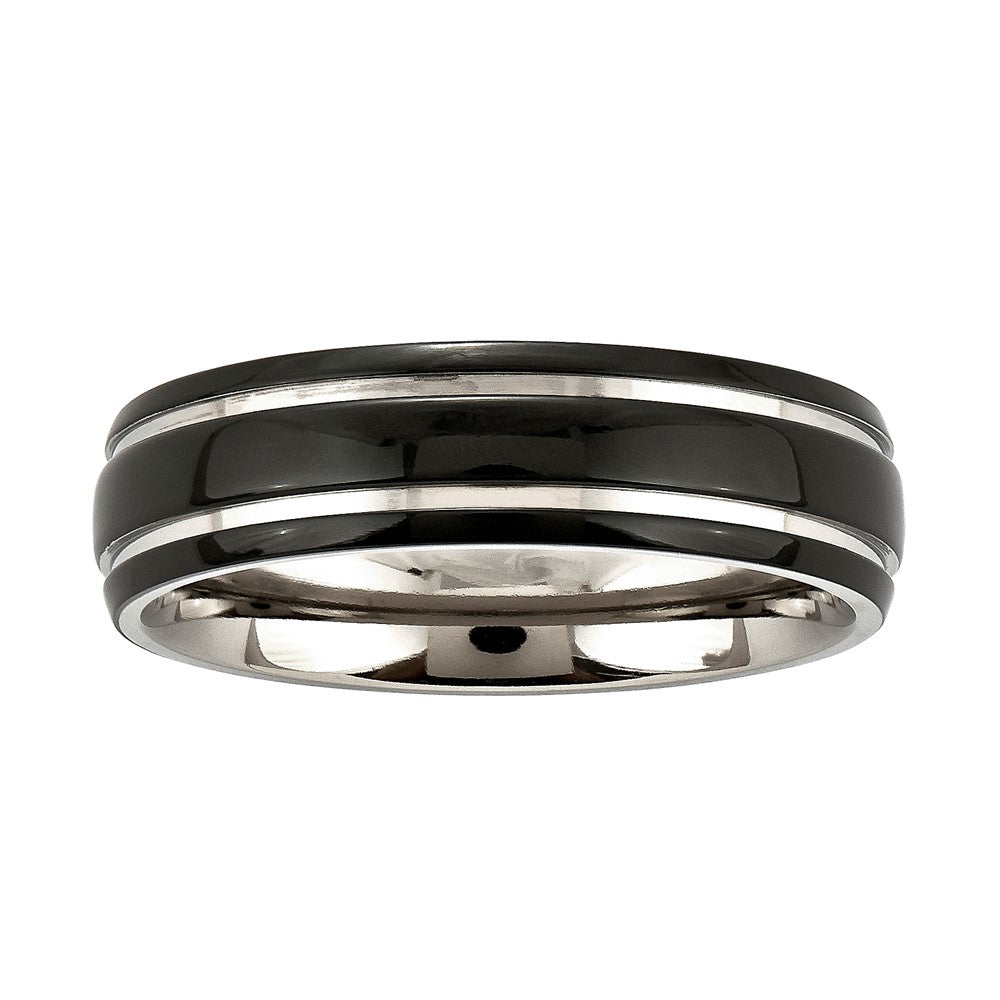 Titanium 6 mm Black Ion Plated w/Silver Stone Accent Stripes Comfort Fit Ba