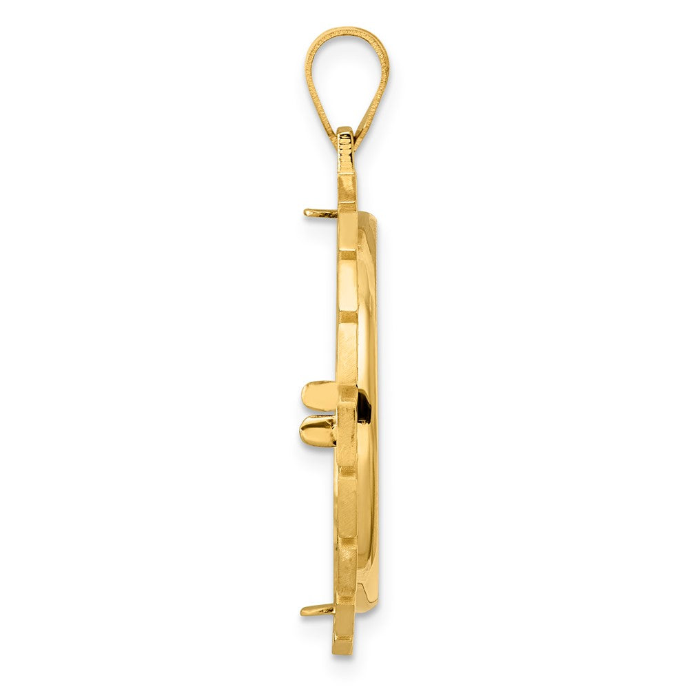 14k Polished Greek Key with 22.0mm Prong Coin Bezel Pendant