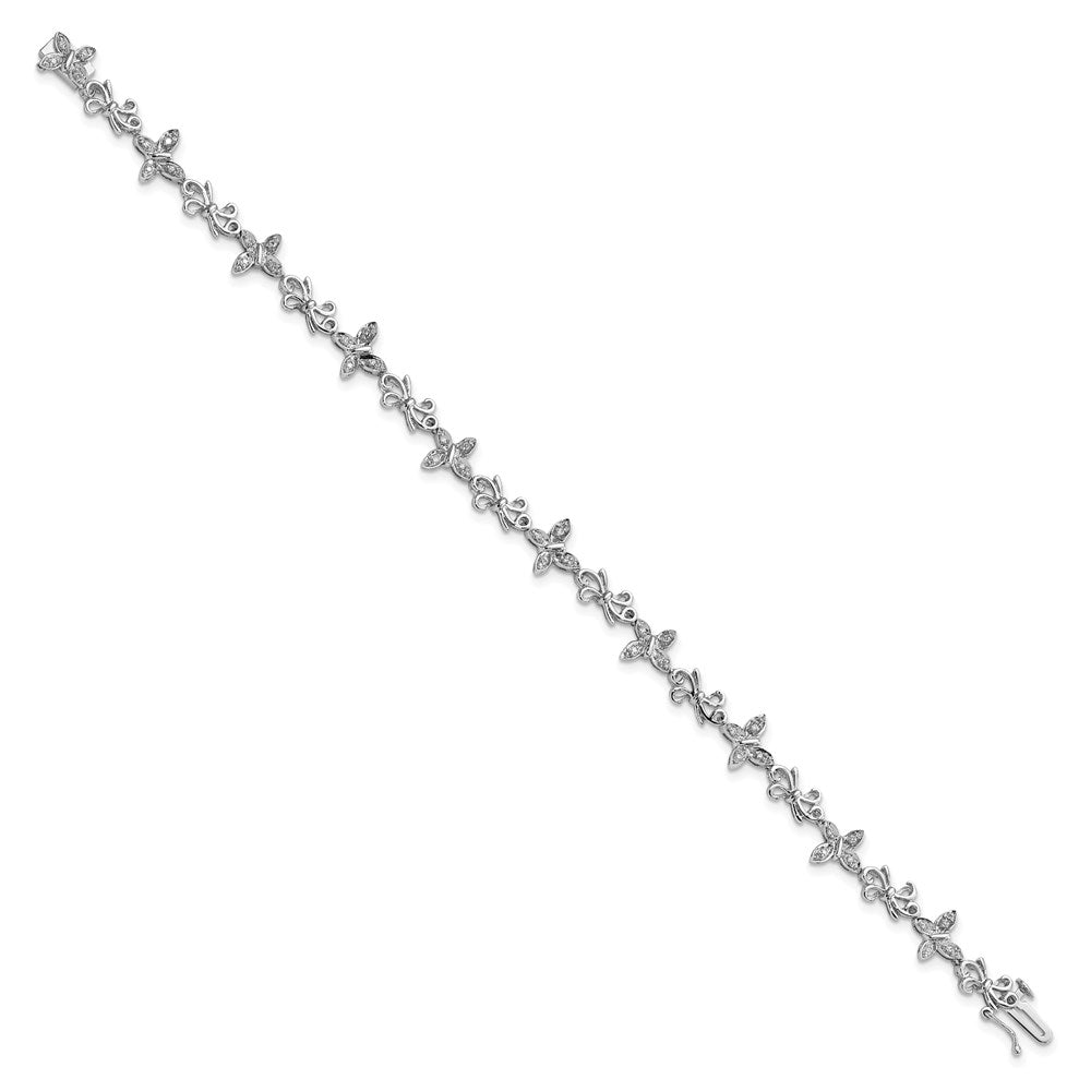 Sterling Silver Rhodium-plated Diamon Butterfly & Bows Bracelet 7 inches