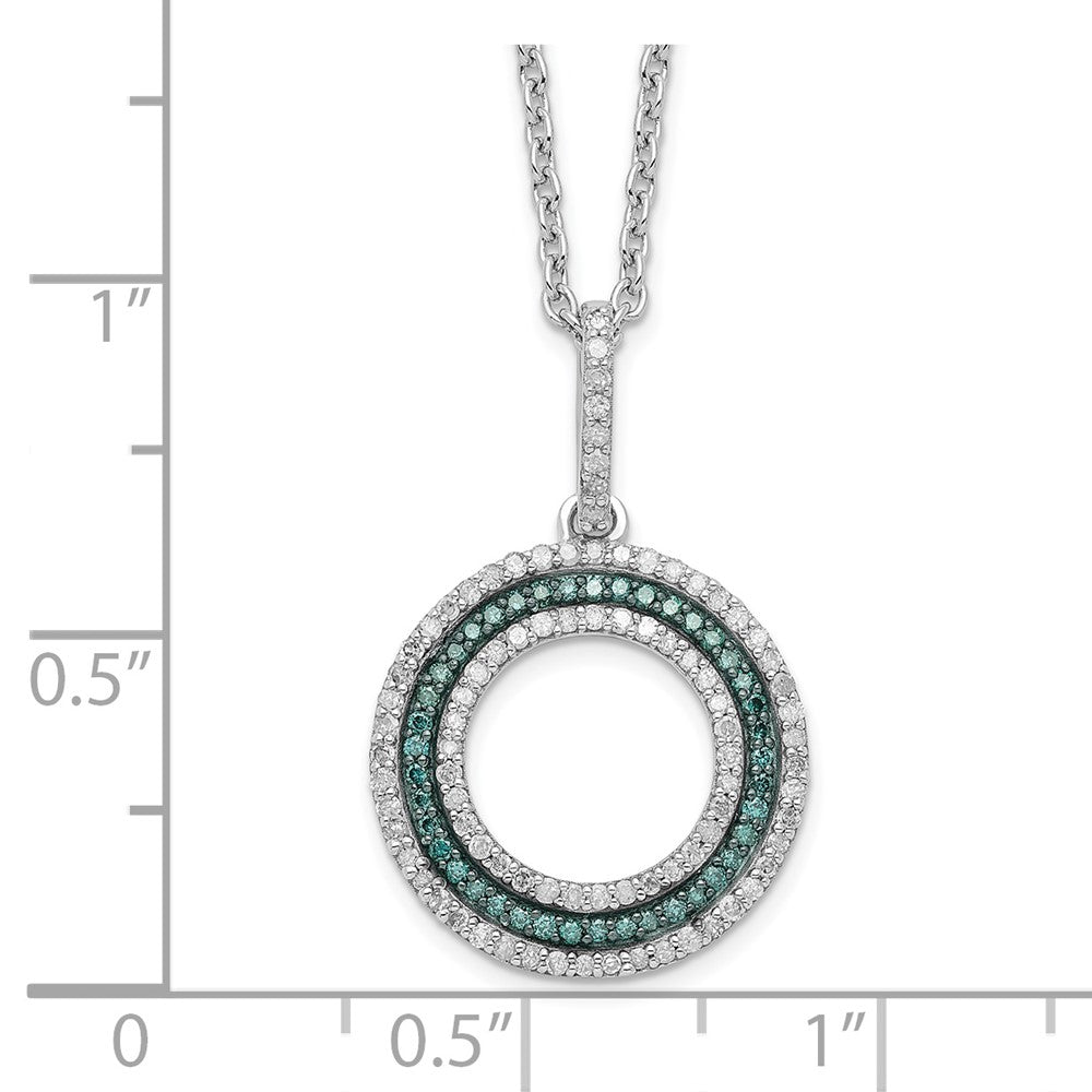 White Night Sterling Silver Rhodium-plated Blue and White Diamond Circle 18 inch Necklace with 2 Inch Extender 18 Inches