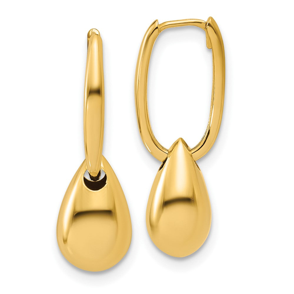 14K Gold Polished Oval with Bead Hinged Hoop Earrings