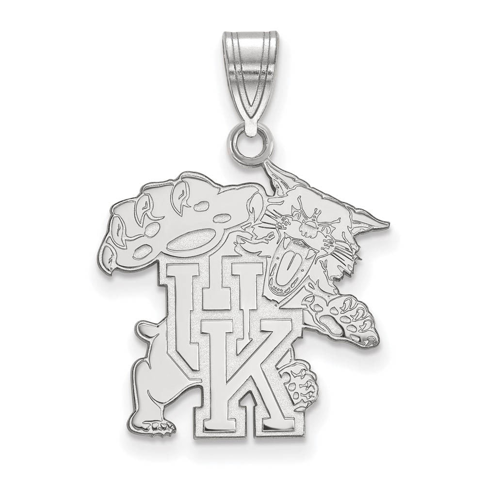 Sterling Silver Rhodium-plated LogoArt University of Kentucky U-K Wildcat Large Pendant QSS046UK