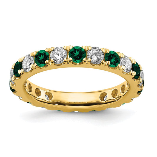 14k 1 carat Lab Grown Diamond VS/SI+ G+ and Lab Created Emerald Size 4 Eternity Band