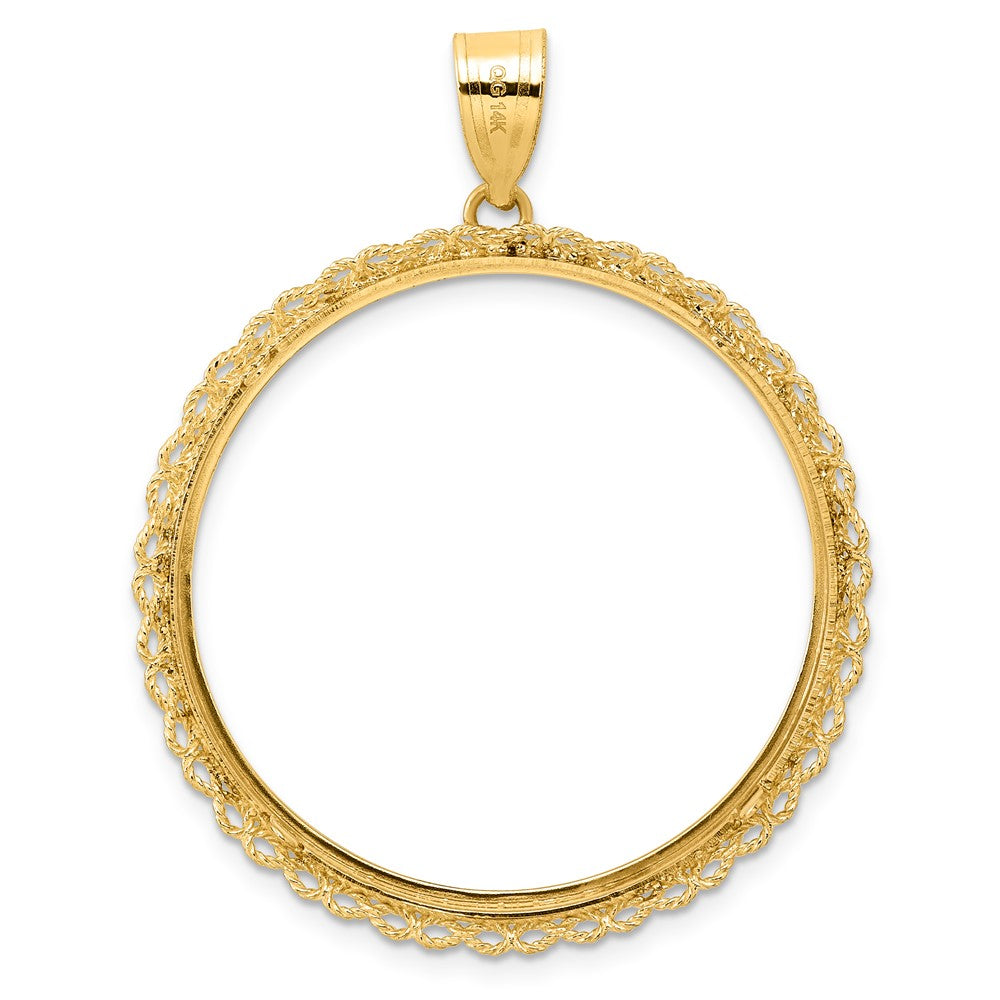 14k Polished Double Rope with 32.0mm Prong Coin Bezel Pendant