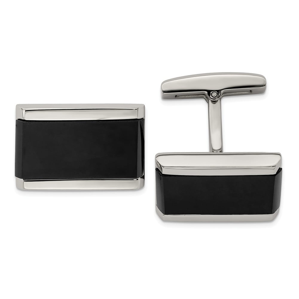 Primal Steel Stainless Steel Polished Black Onyx Rectangle Cuff Linkss