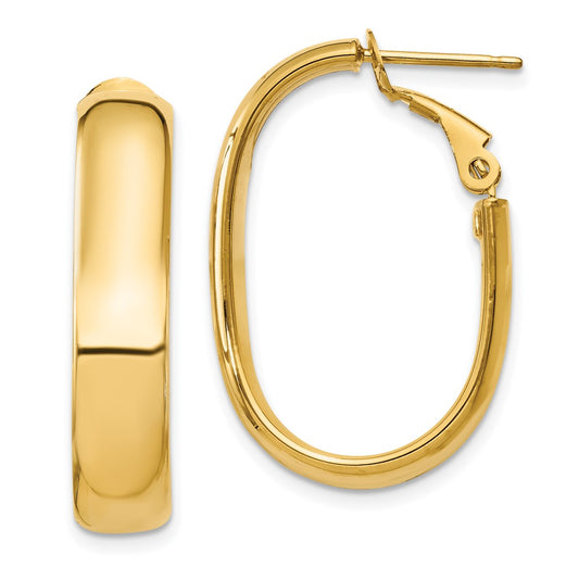 14k 5.75mm Oval Omega Back Hoop Earrings