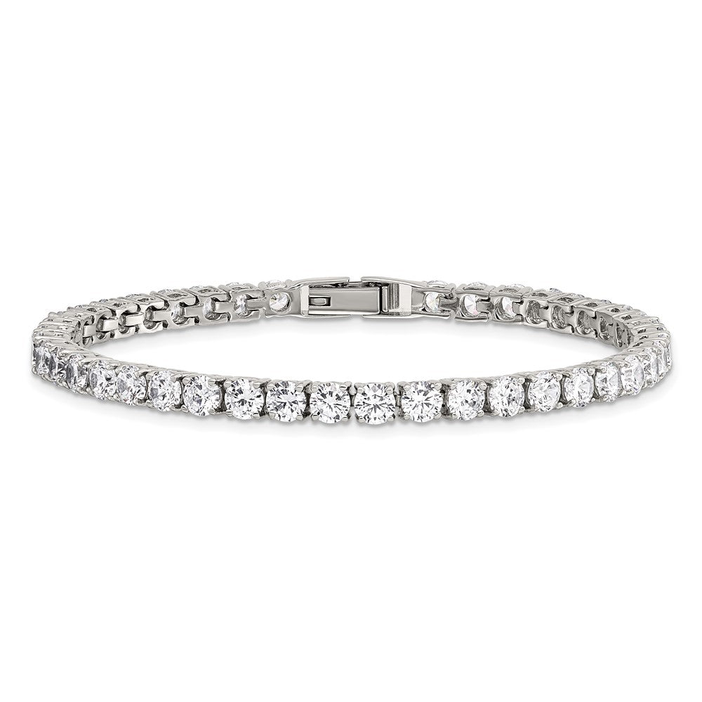 Stainless Steel Polished w/CZ 7.5in Tennis Bracelet 7.25 inches