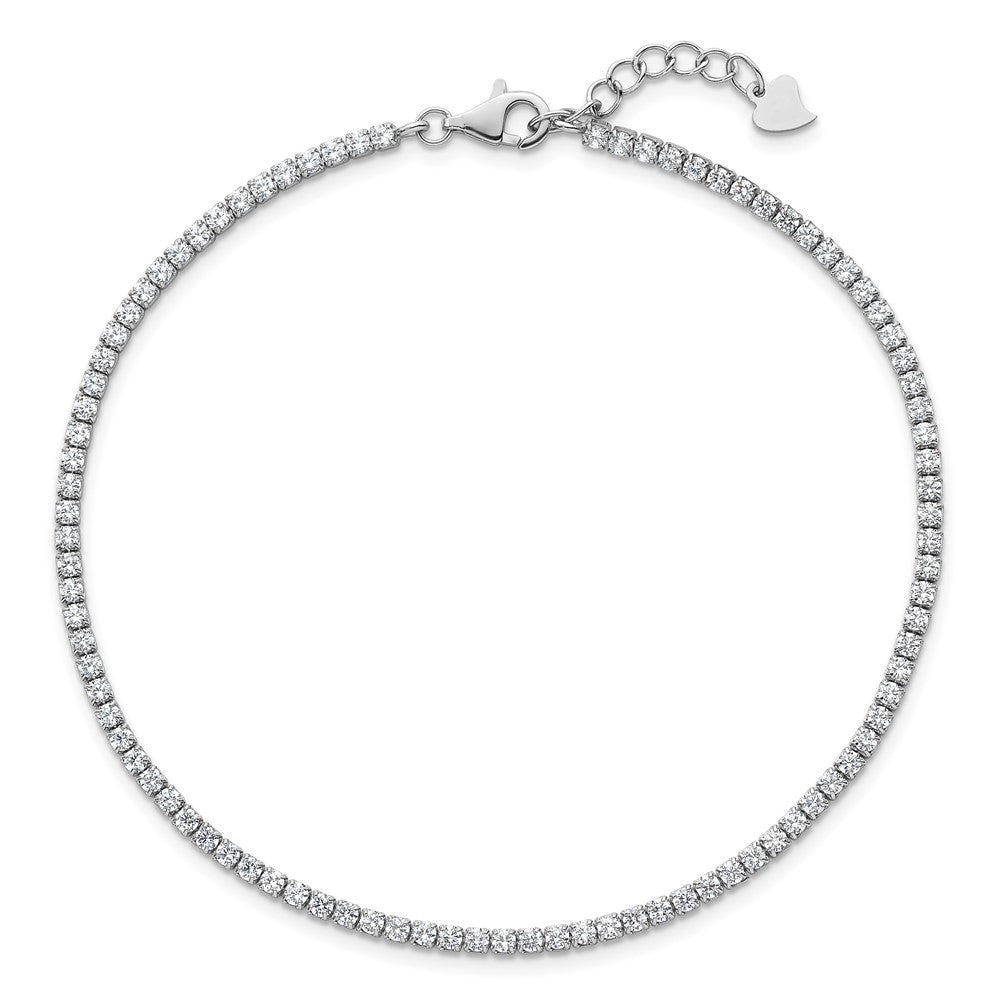 Sterling Silver Rhodium-plated CZ 9 inch with 0.5 inch Extender Anklet