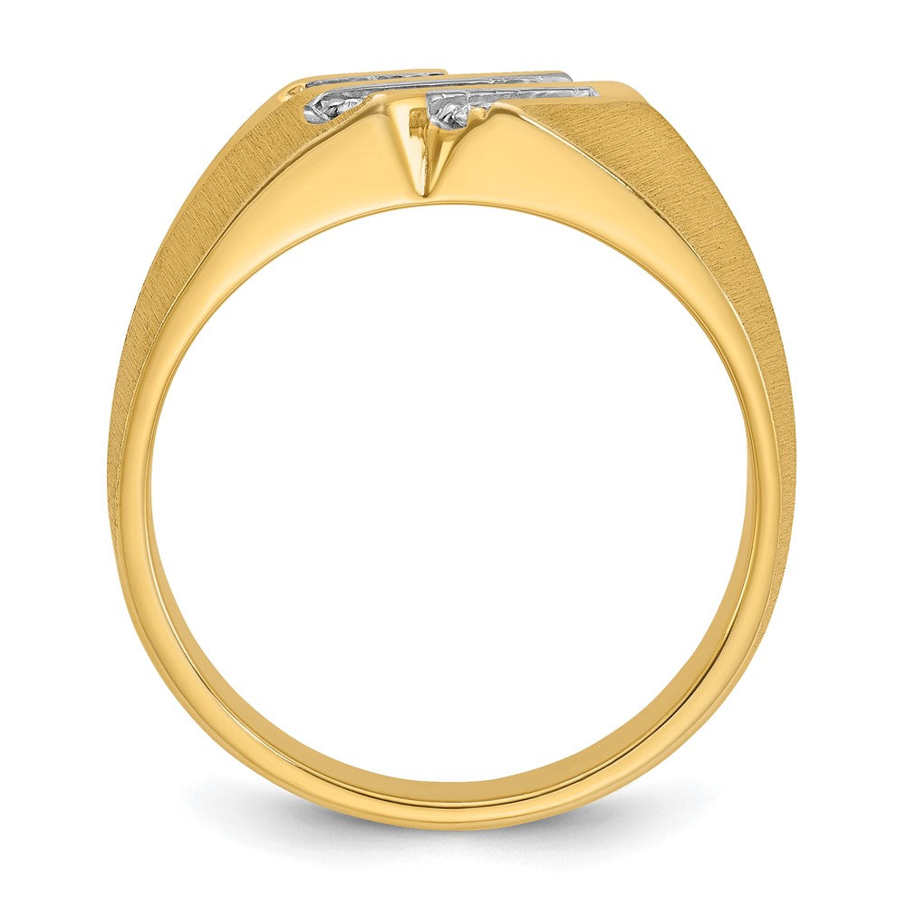 IBGoodman 14k Men's Polished Satin and Grooved 1/4 Carat AA Quality Diamond Ring