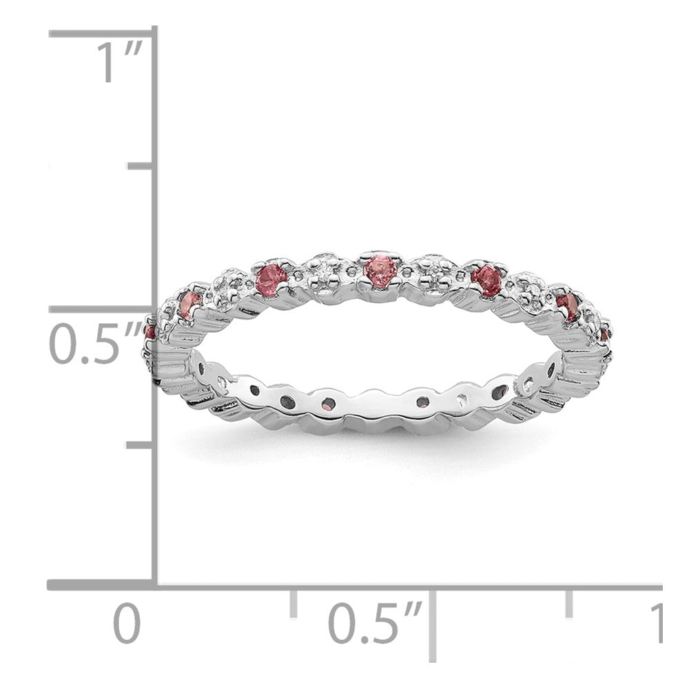 Sterling Silver Stackable Expressions Pink Tourm. & Diamond Ring Size -5
