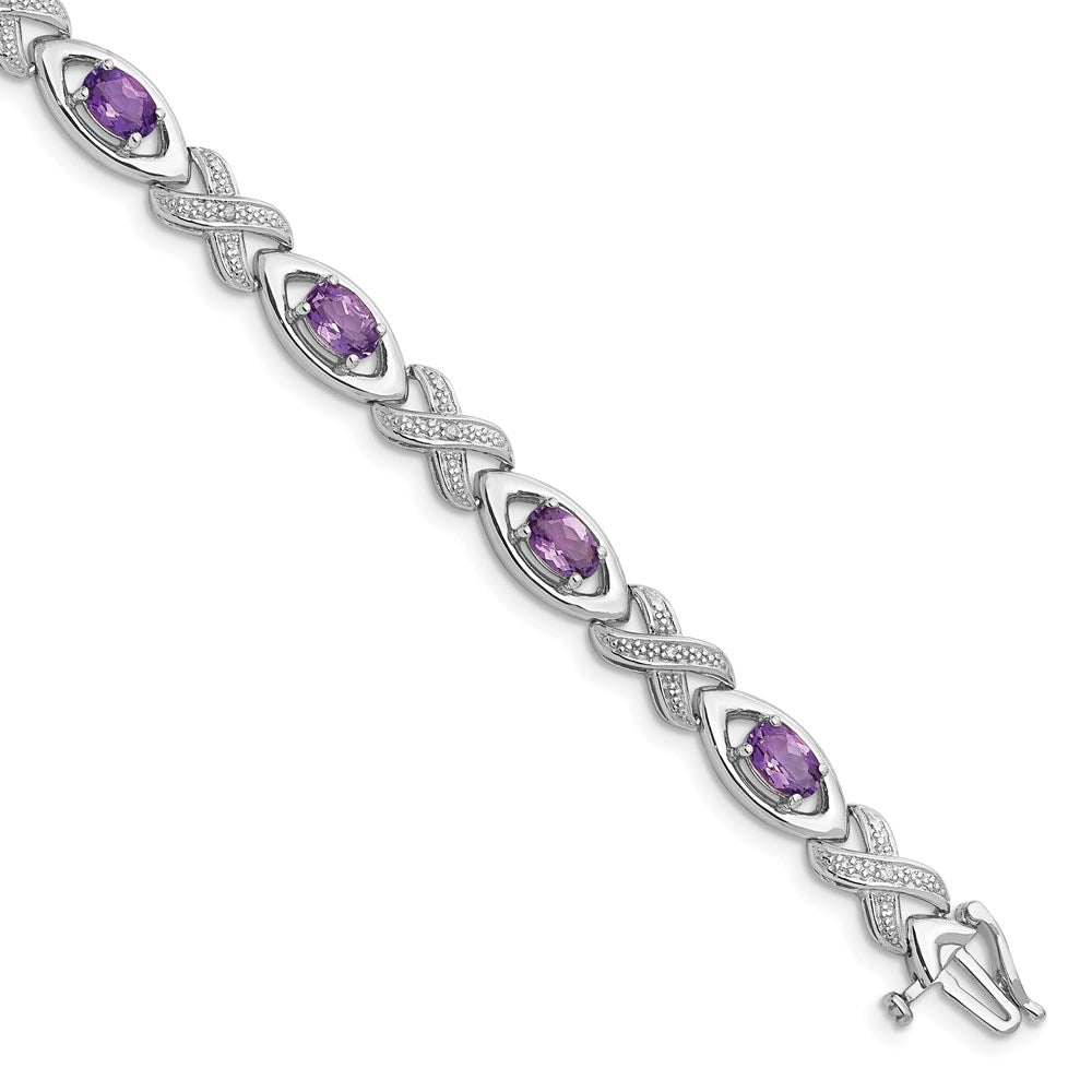 Sterling Silver Rhodium-plated Diamond & Amethyst Bracelet 7.5 inches