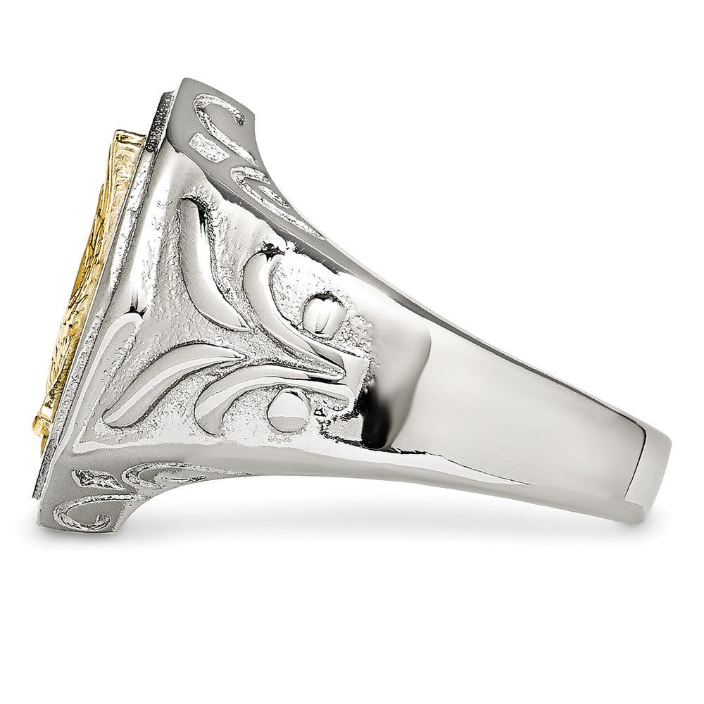 Stainless Steel Polished Yellow IP-plated w/Sterling Silver Eagle Ring Size - 10
