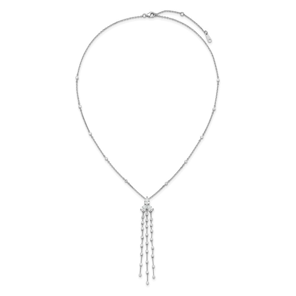 Sterling Shimmer Sterling Silver Rhodium-plated CZ 38 Stone 10 Station with 3 Dangles 16 inch with 2 inch Extension Necklace 16 Inches