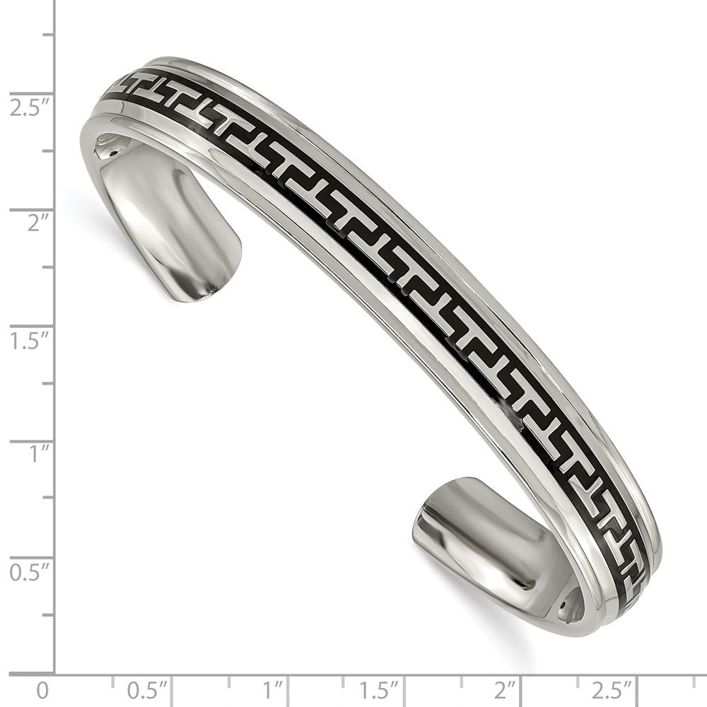 Titanium Polished w/Black Rubber Design Cuff Bangle 7.25 inches