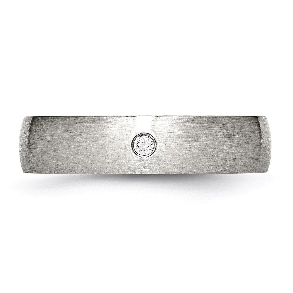 Stainless Steel Brushed w/CZ Half Round 5.5mm Band Size - 6