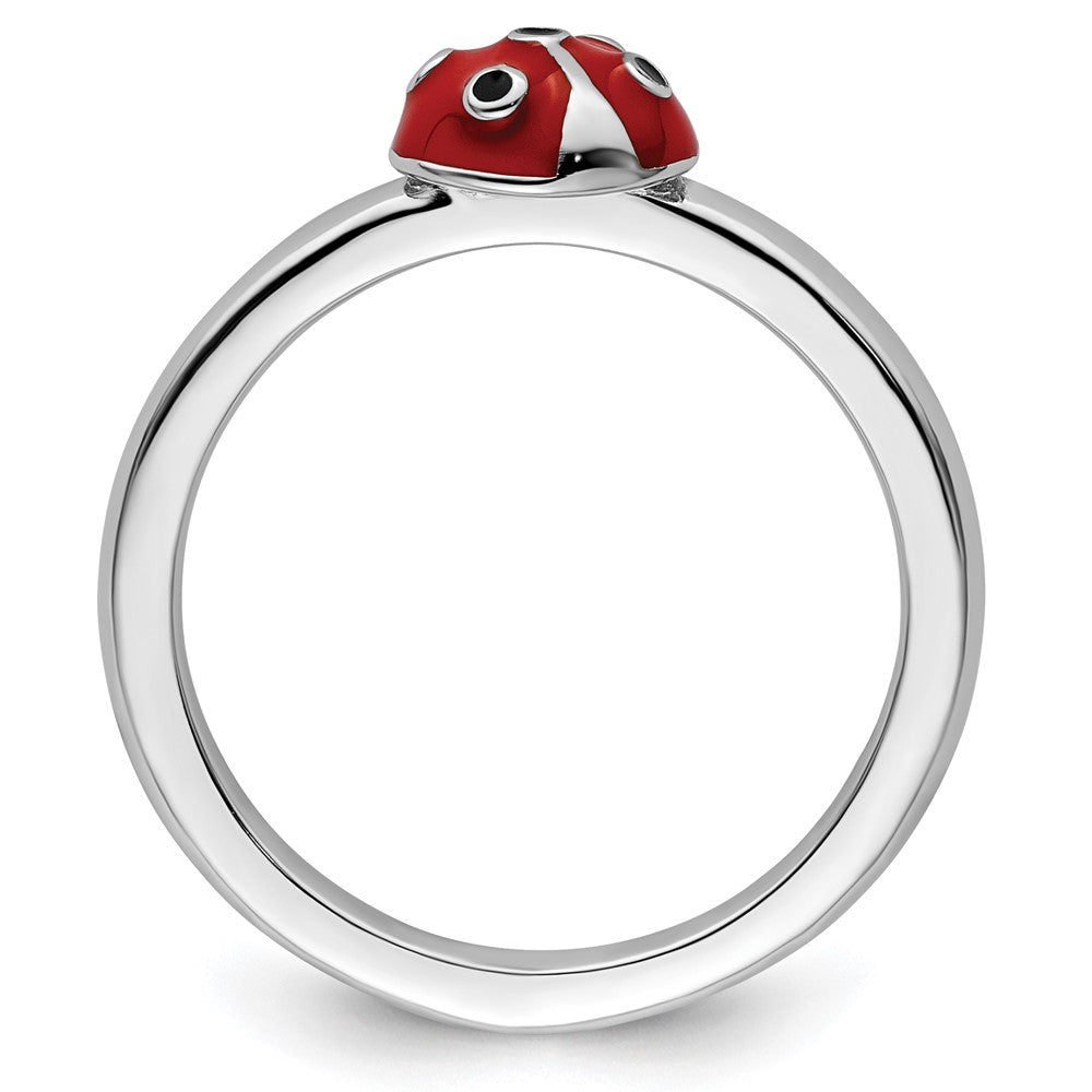 Sterling Silver Stackable Expressions Red/Black Enamel Ladybug Ring Size -10
