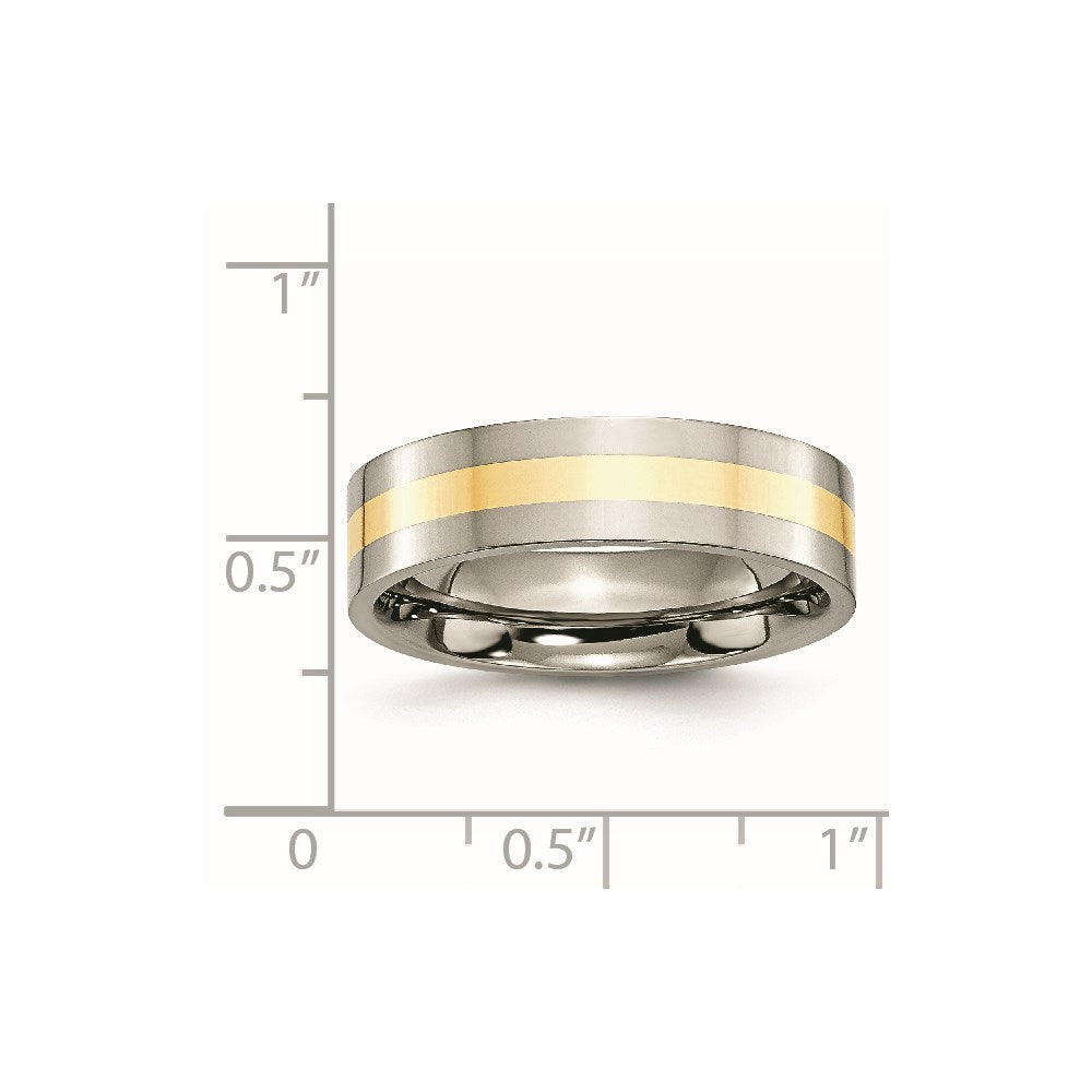 Titanium Polished w/14k Yellow Inlay 6mm Flat Band Size - 12.5